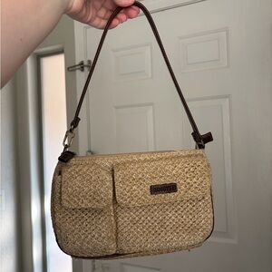 Rossetti Cream Woven Shoulder Bag with Brown Strap
